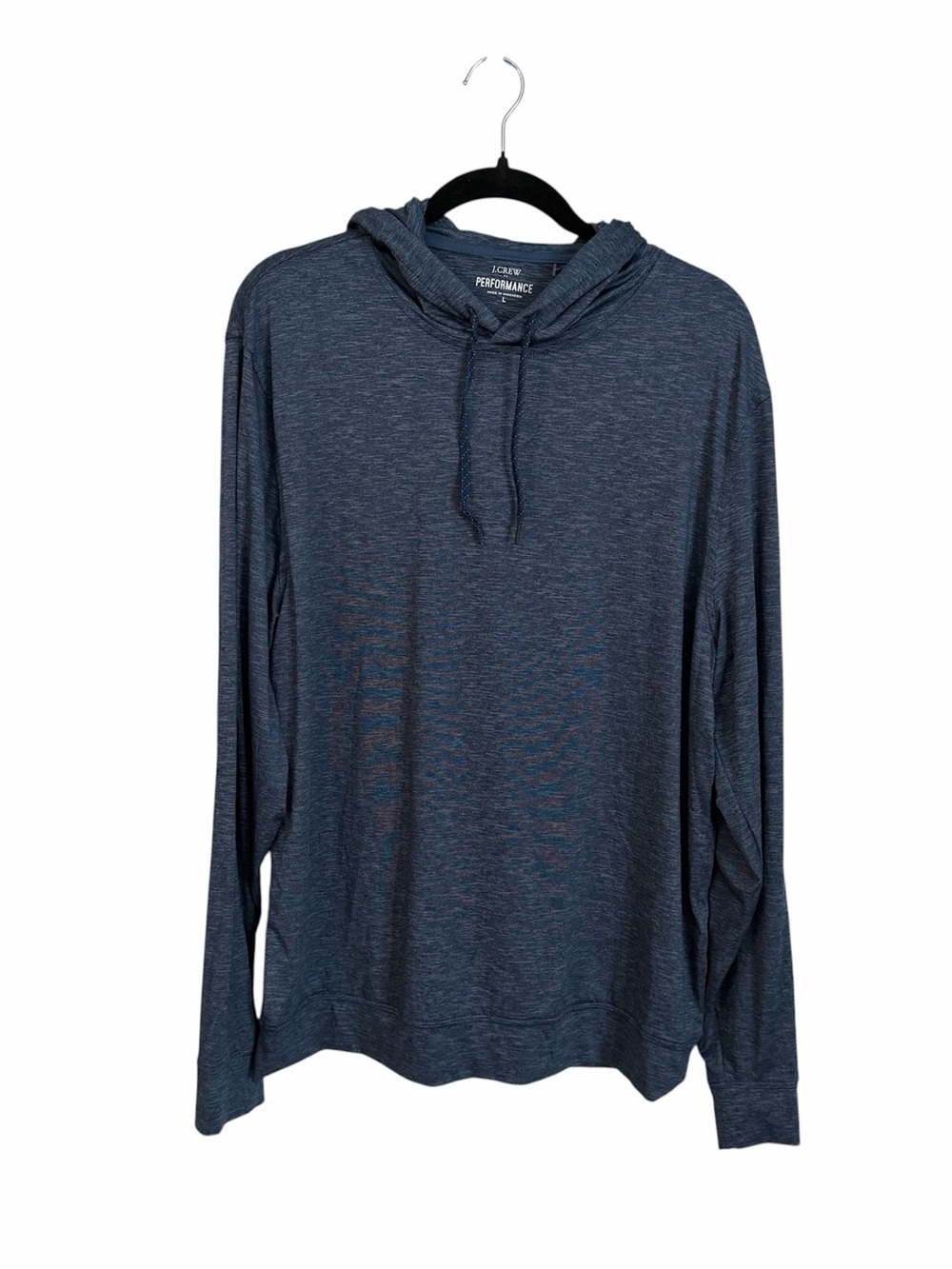 J. Crew Performance Hooded Long-Sleeve Pullover in Heathered Navy Sz L NWOT